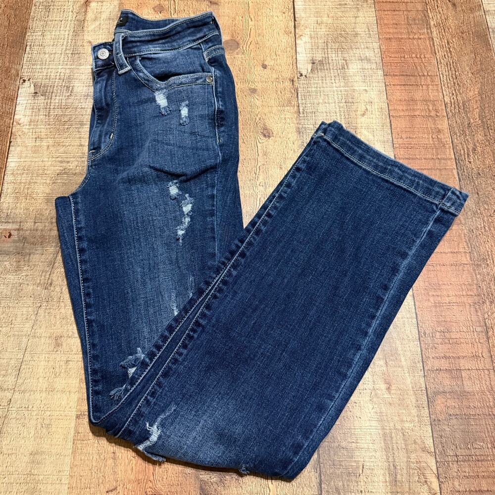 Judy Blue Women's Dark Denim Distressed Boot Cut Jeans Sz 1/25 Western Boho